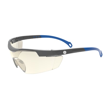 Ge Safety Glasses, Anti-Fog & Anti-Scratch, Mirror, I/O Lens, Gray/Blue Frame GE101MAF